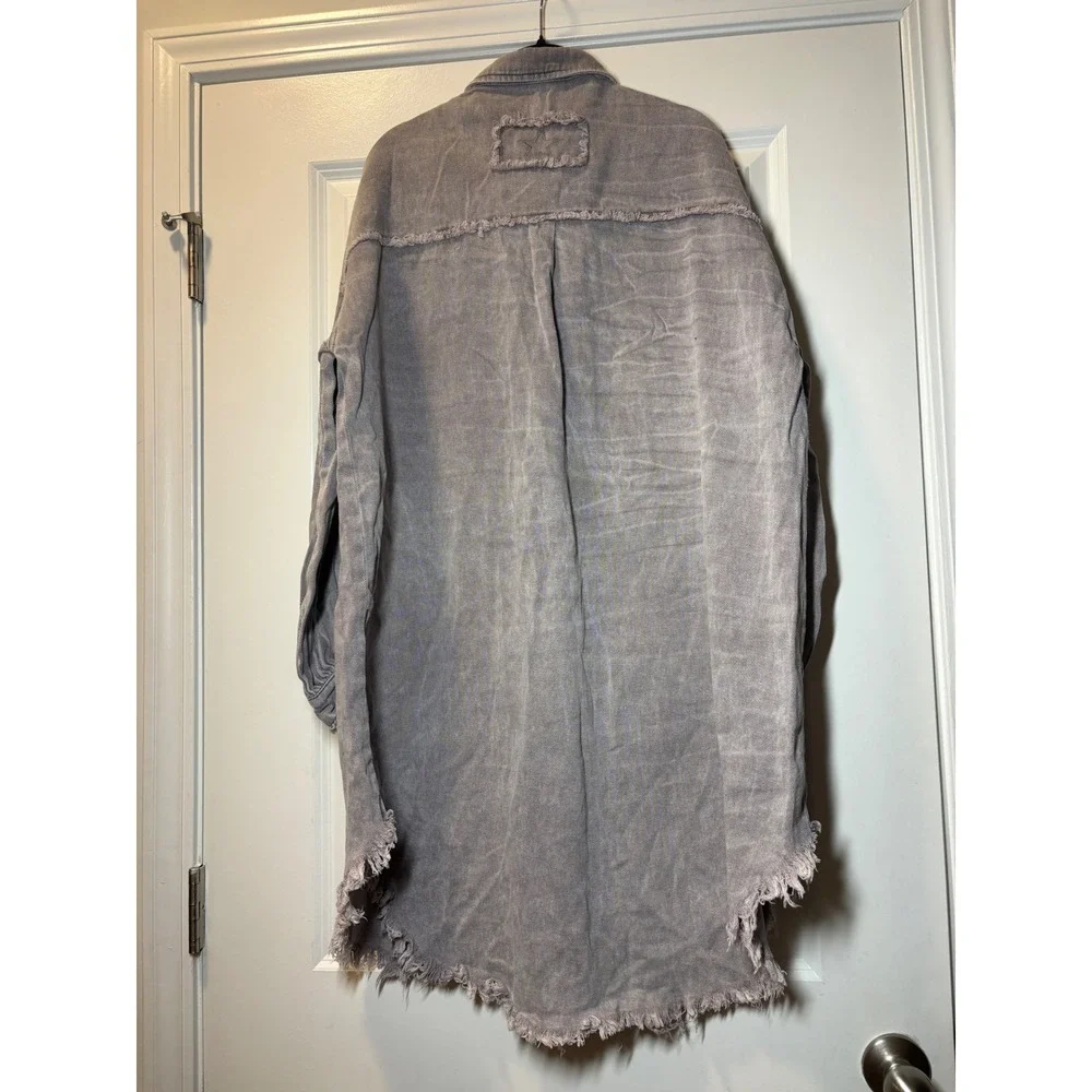 POL Womens Longline Denim Dress/Shacket Distressed Frayed Hem - Large - Picture 2 of 8